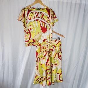 ♡♡ Tori Richard Honolulu Silk Two Piece Skirt Set Abstract Print Size 8